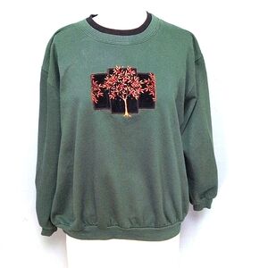 Vintage Top Stitch sweatshirt w gold fall tree w sparkle berries. P Large